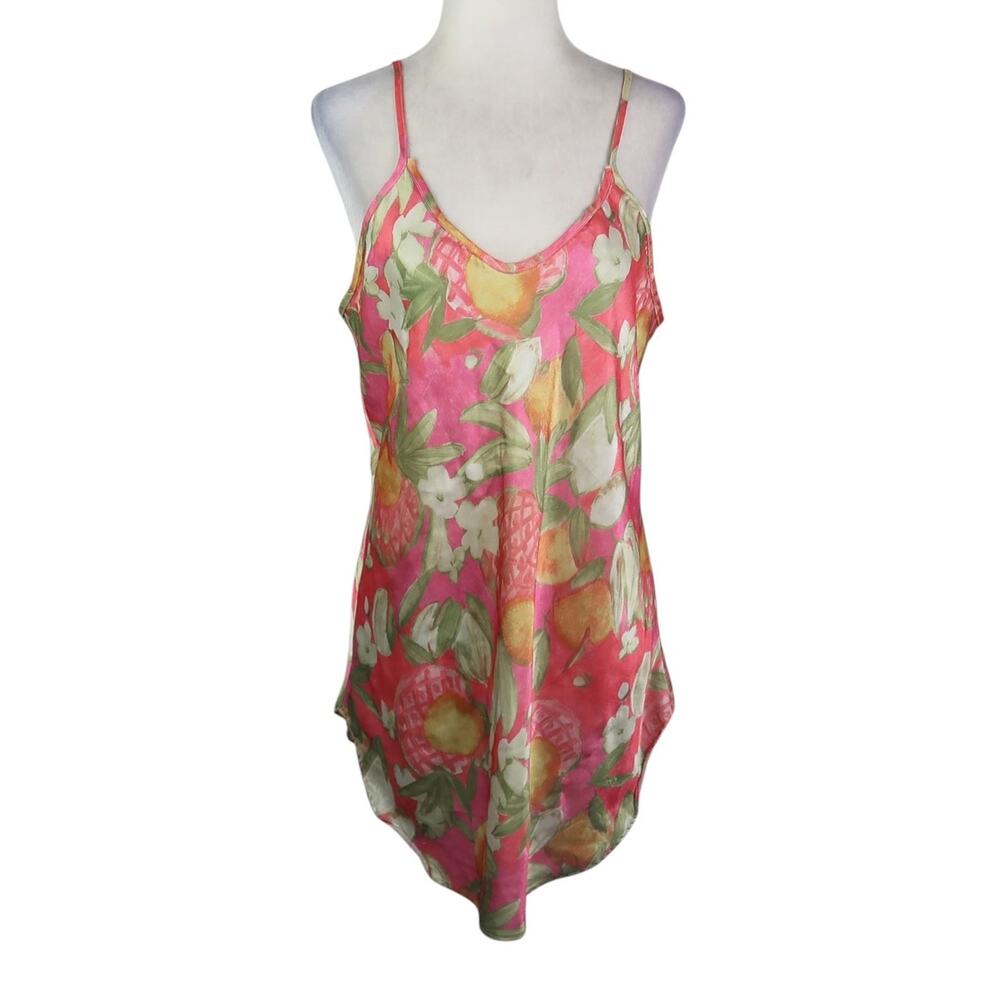 Vintage 90s LA Intimates Pink Fruit Print Satin Cami Nighty S